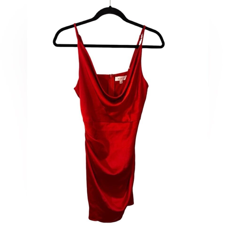 Mable Red Mini Satin with Spaghetti Straps Cowl Neck Christmas Holiday Dress - Picture 1 of 6